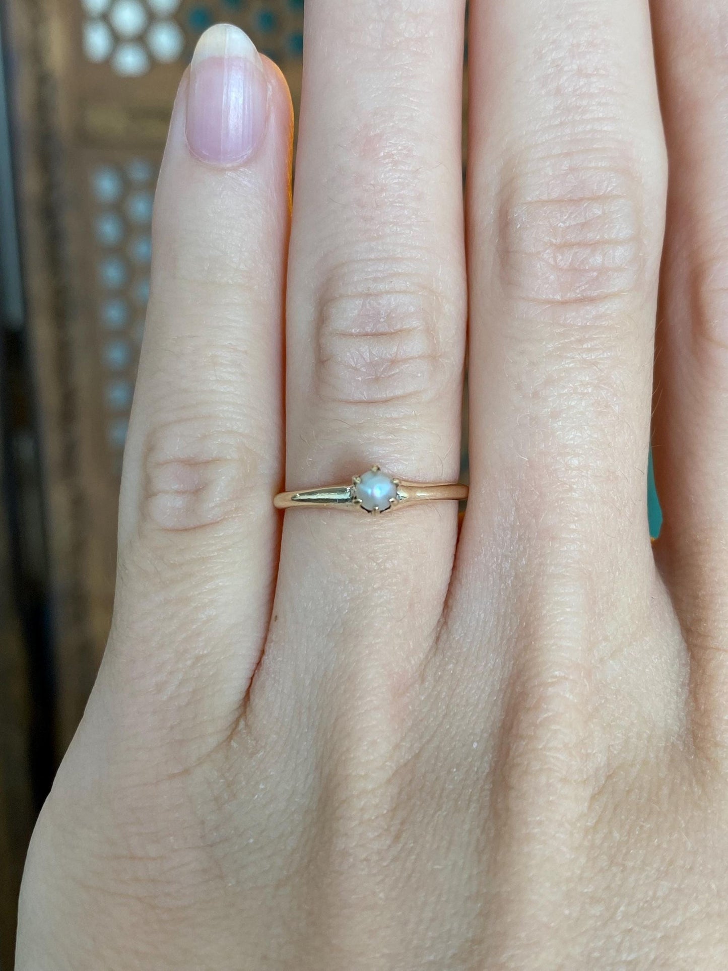 Vintage Solid 14k Yellow Gold Pearl Ring - Size 5