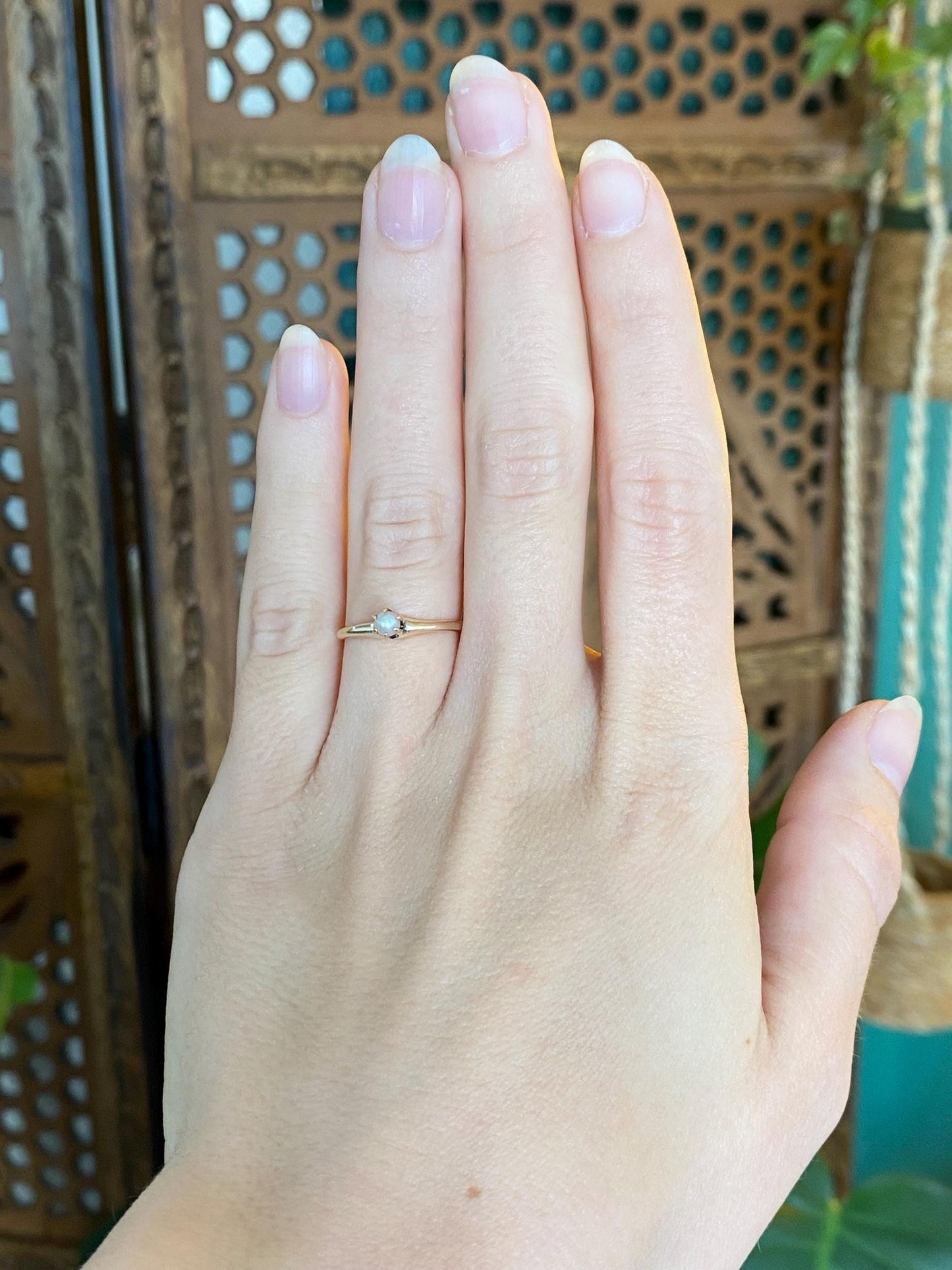 Vintage Solid 14k Yellow Gold Pearl Ring - Size 5