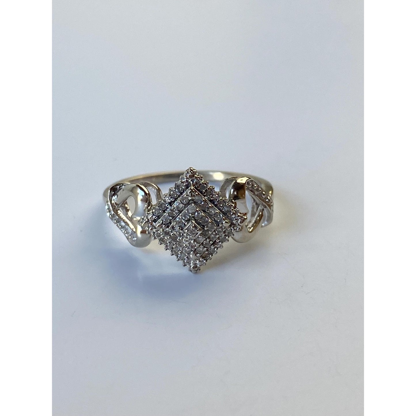Vintage Solid 10k White Gold Diamond Ring Band - Size 6.25