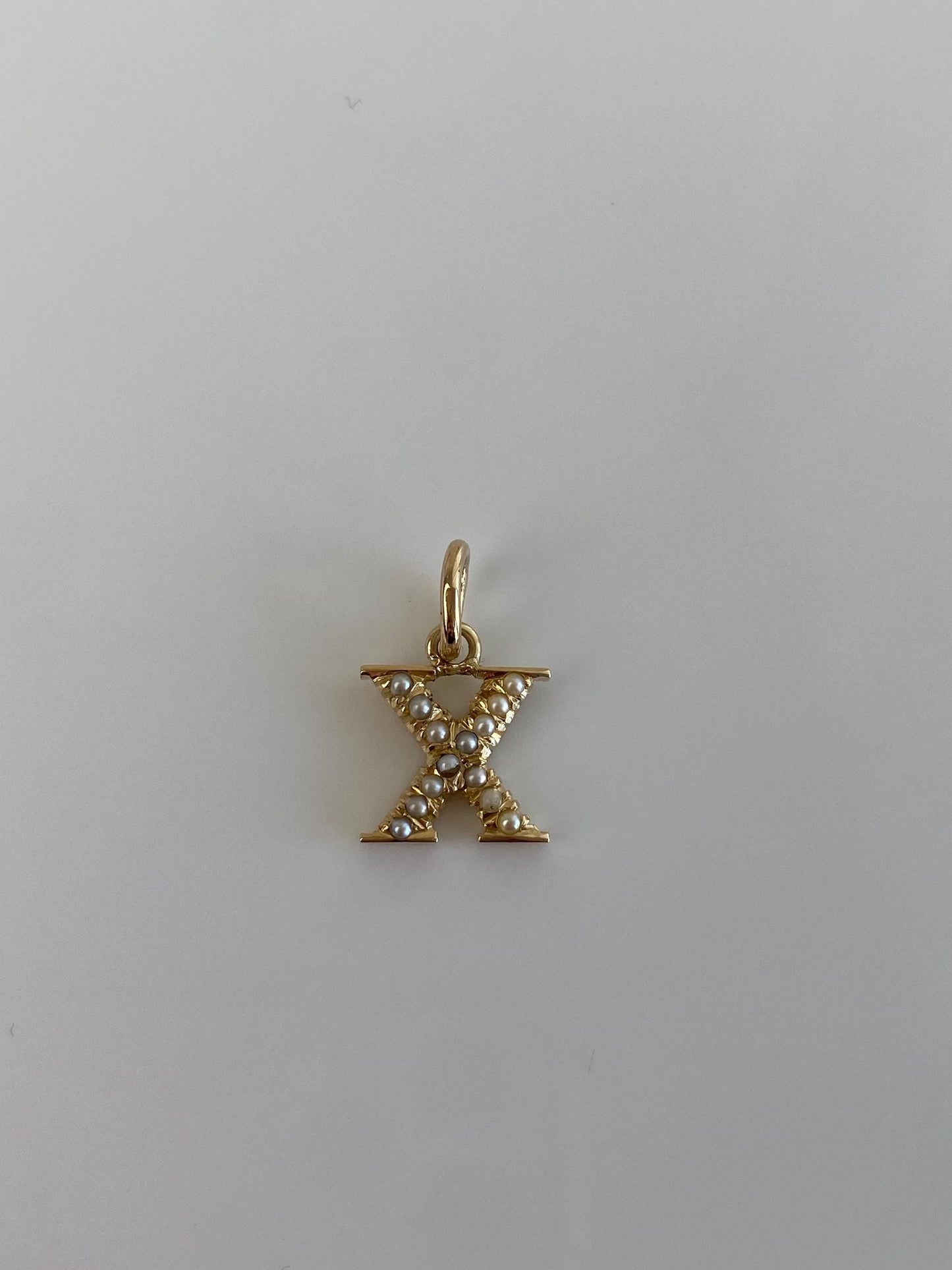 Vintage Solid 14k Yellow Gold Seed Pearl Initial 'X' Charm