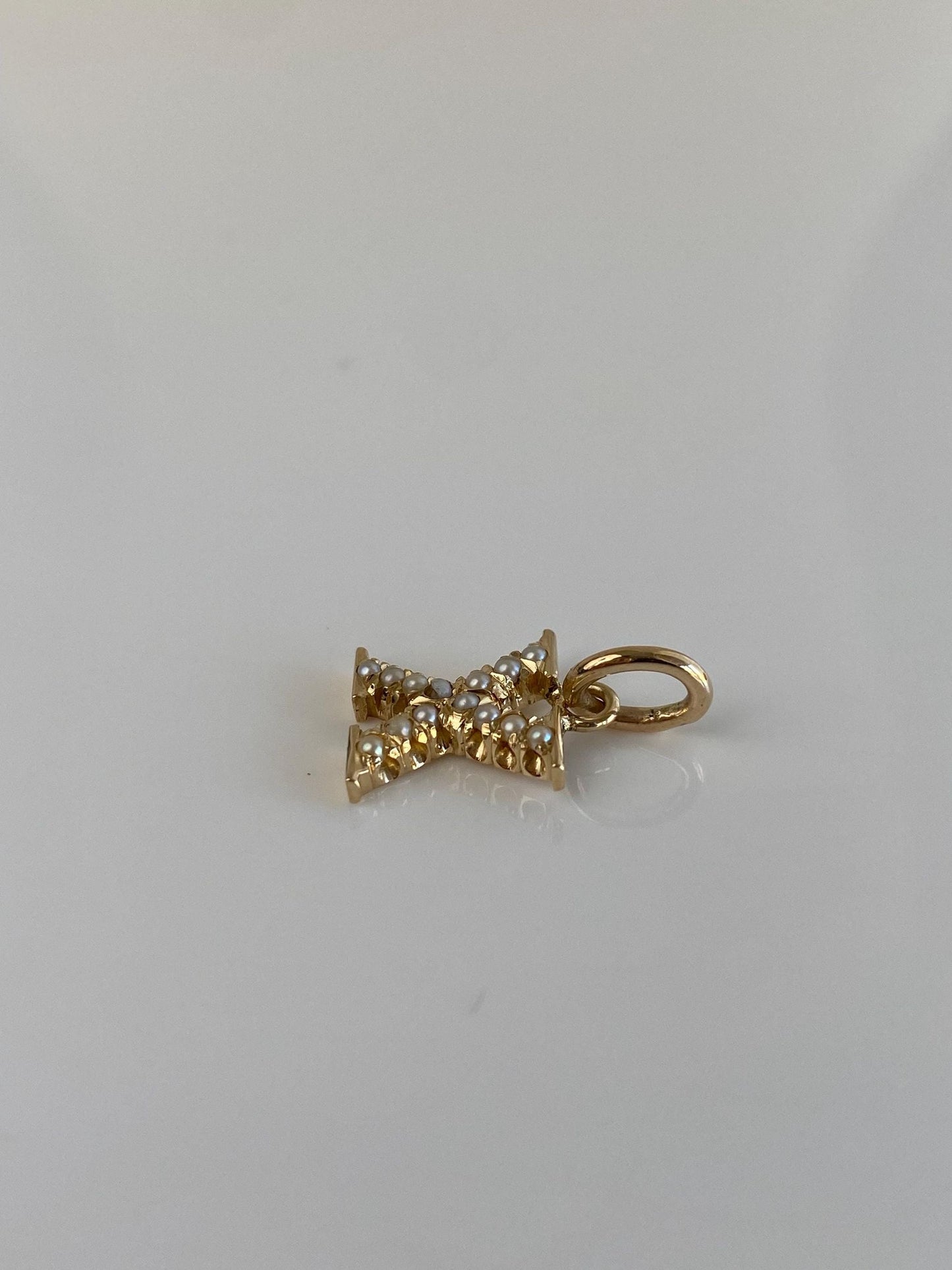 Vintage Solid 14k Yellow Gold Seed Pearl Initial 'X' Charm