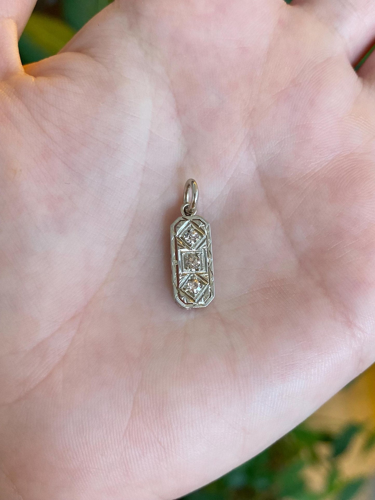 Vintage Solid 14k White Gold Diamond Art Deco Charm