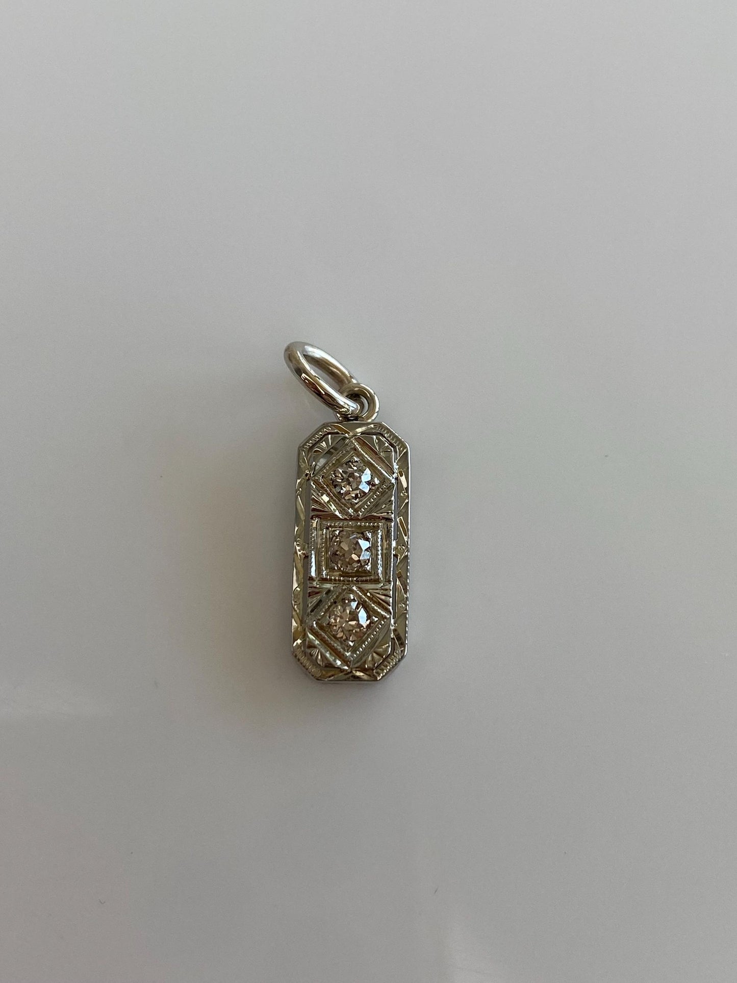 Vintage Solid 14k White Gold Diamond Art Deco Charm