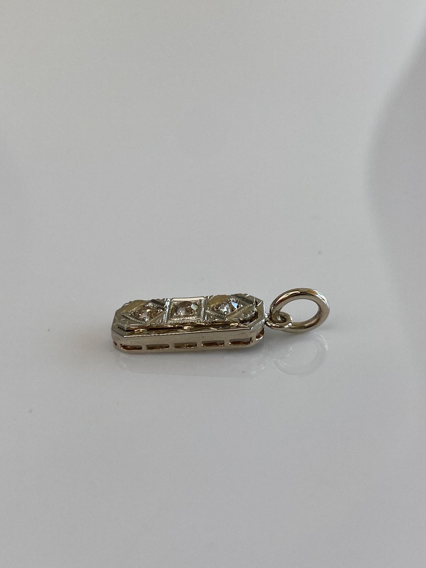Vintage Solid 14k White Gold Diamond Art Deco Charm