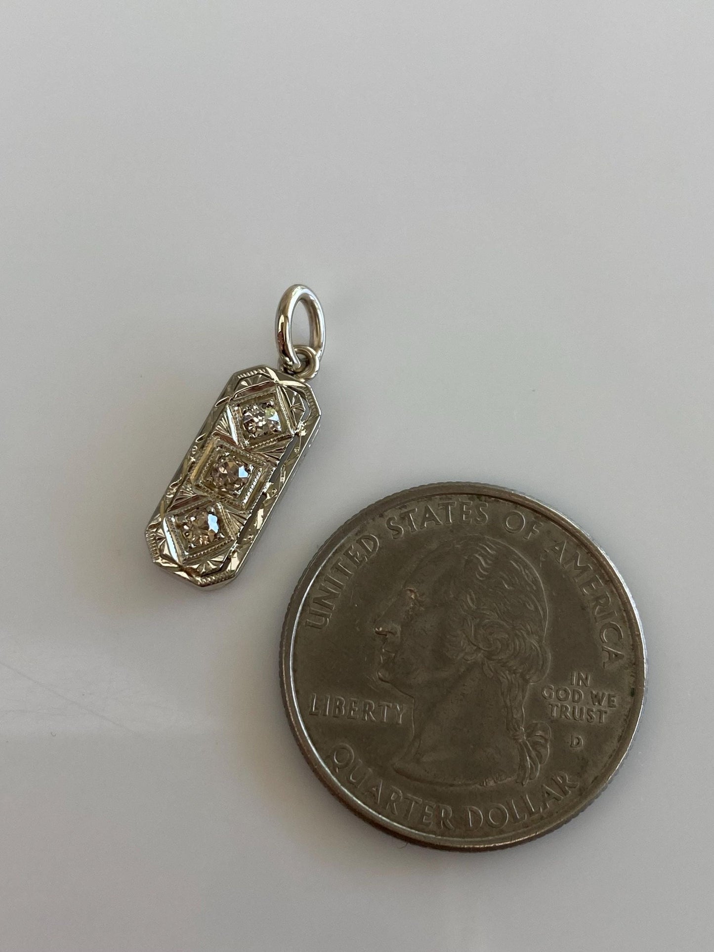 Vintage Solid 14k White Gold Diamond Art Deco Charm