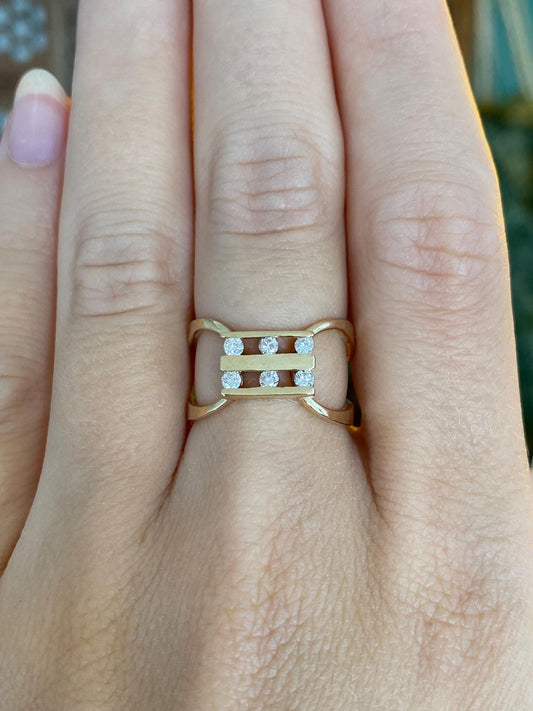 Vintage Solid 14k Yellow Gold Diamond Open Work Ring - Size 6