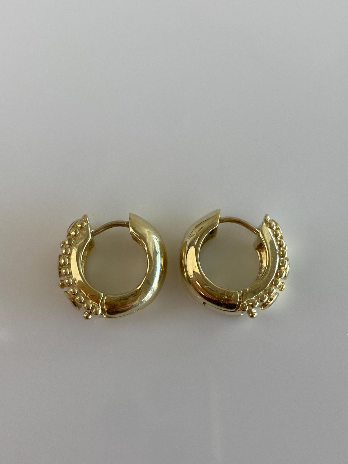 Vintage Solid 14k Yellow Gold Diamonds Chunky Designed Hoop Earrings