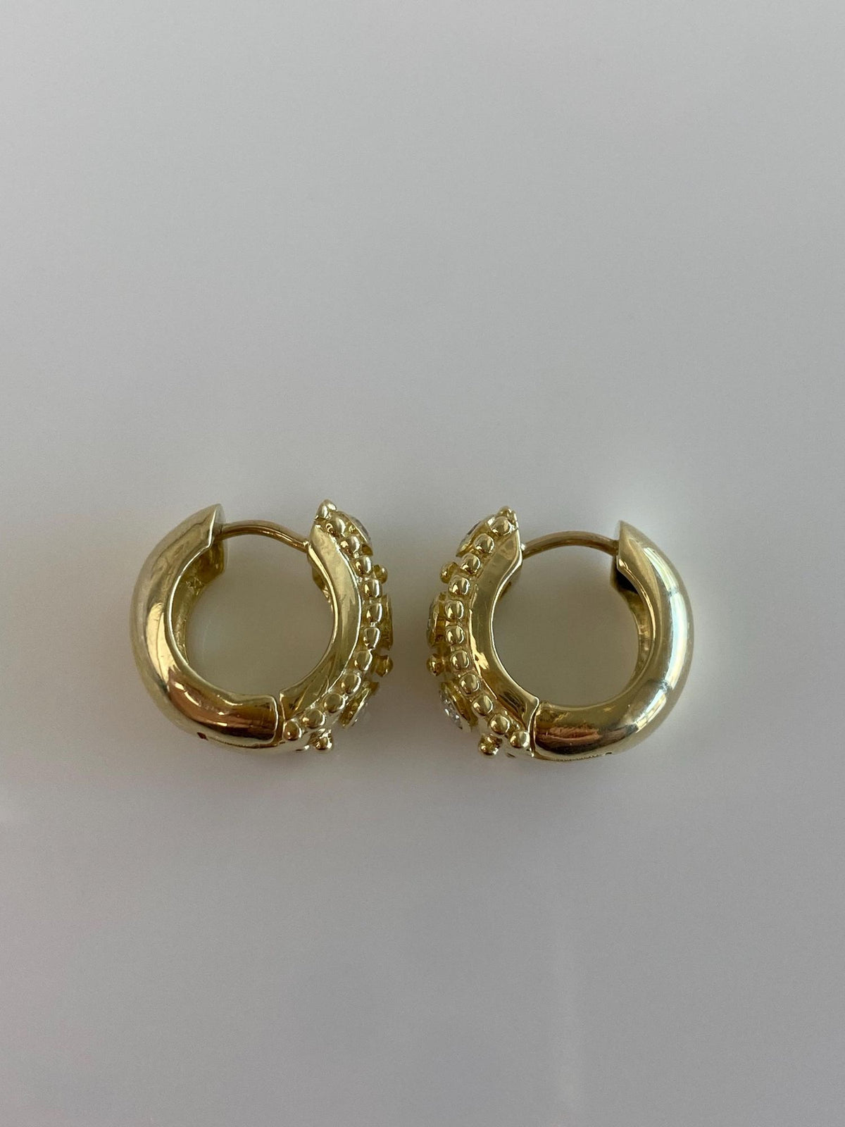 Vintage Solid 14k Yellow Gold Diamonds Chunky Designed Hoop Earrings