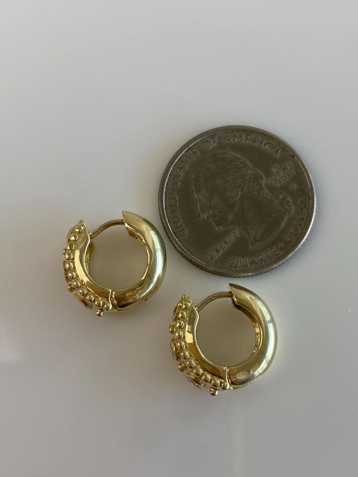 Vintage Solid 14k Yellow Gold Diamonds Chunky Designed Hoop Earrings