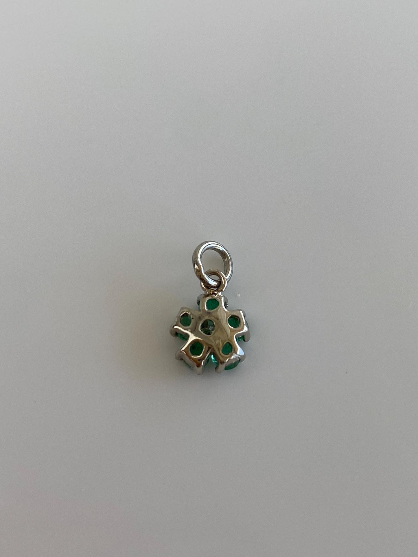 Vintage Solid 14k White Gold Emerald Halo Diamond Flower Charm