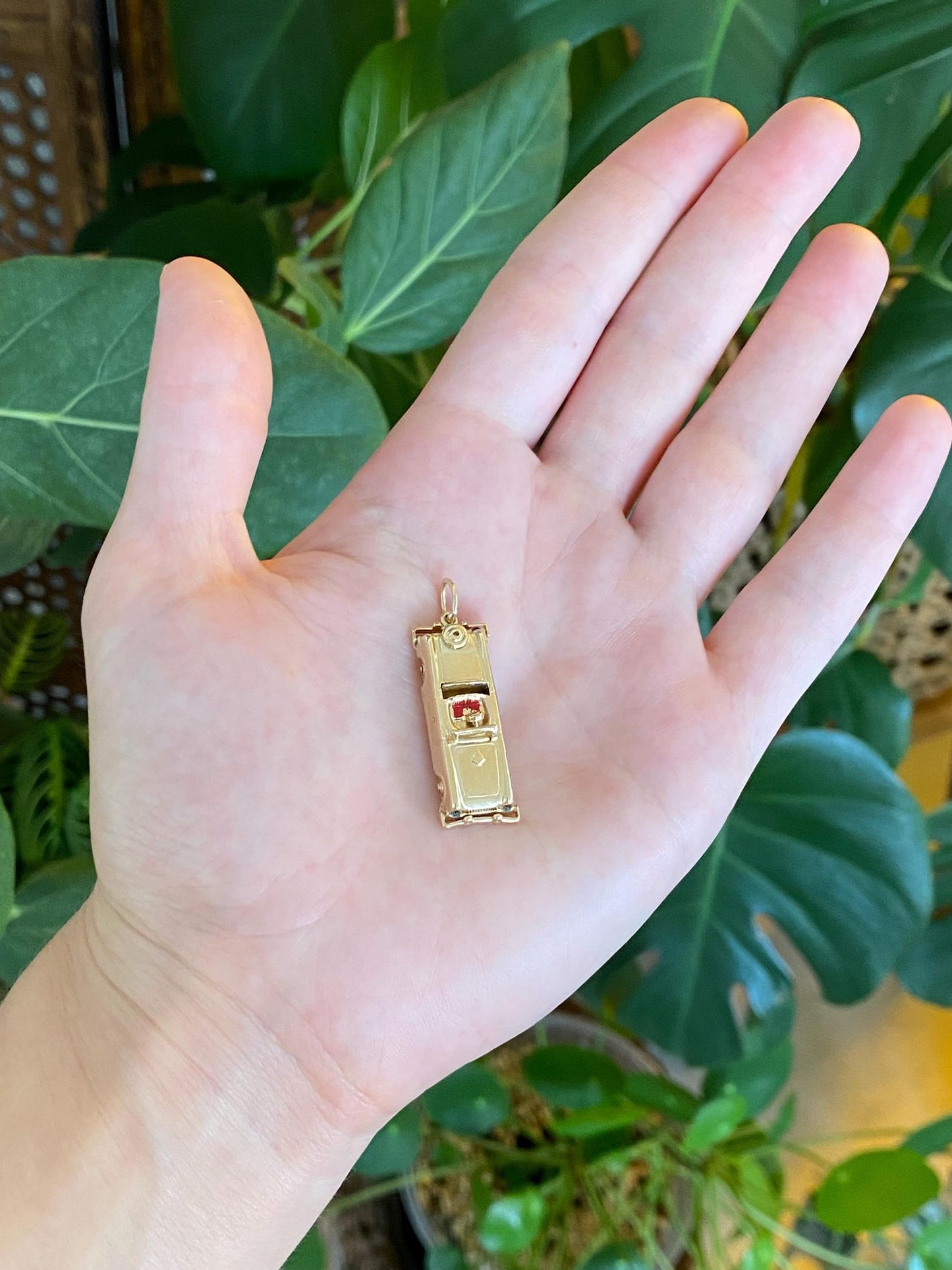 Vintage 14k Yellow Gold Red Enamel Articulated Car Charm