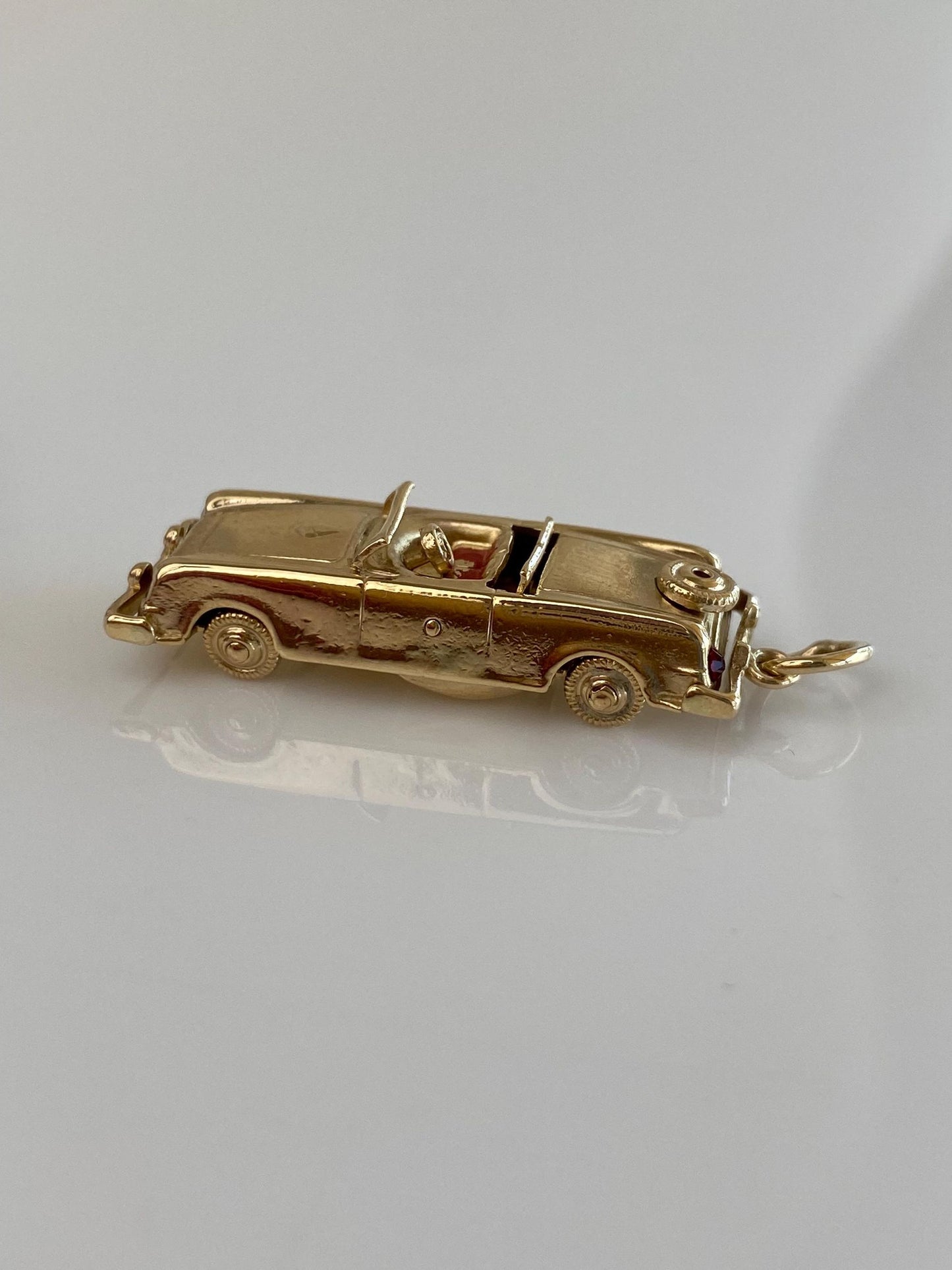 Vintage 14k Yellow Gold Red Enamel Articulated Car Charm