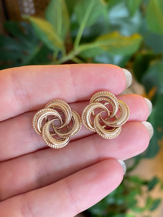 Vintage 10k Yellow Gold Old Designed Knot Stud Earrings