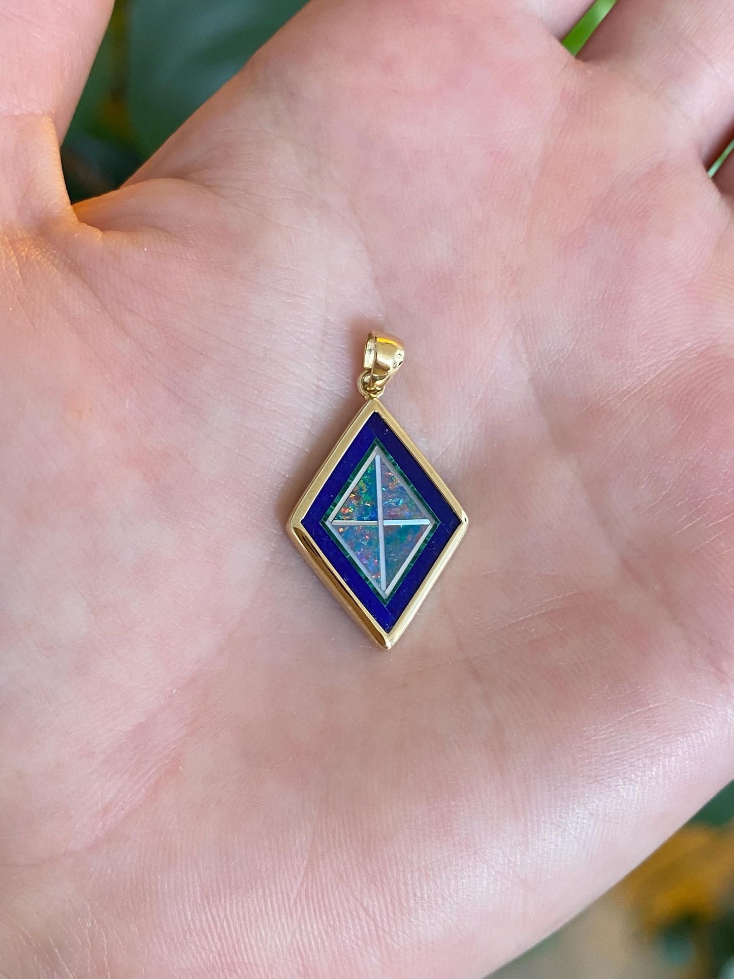 Solid 14k Yellow Gold Blue Lapis Opal Inlay Charm