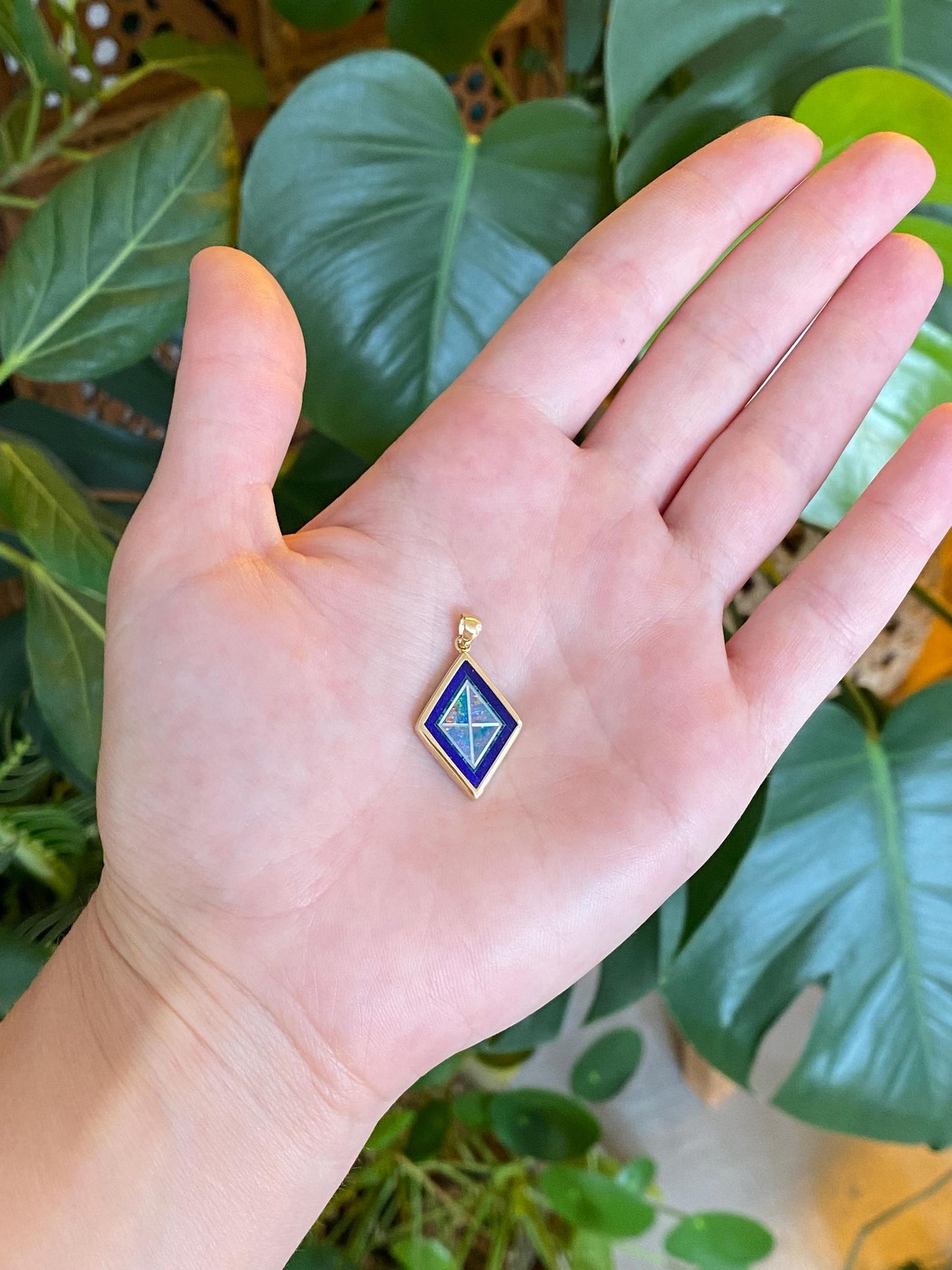 Solid 14k Yellow Gold Blue Lapis Opal Inlay Charm