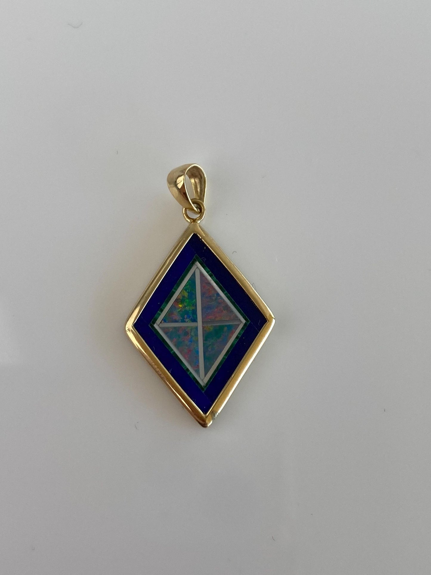 Solid 14k Yellow Gold Blue Lapis Opal Inlay Charm