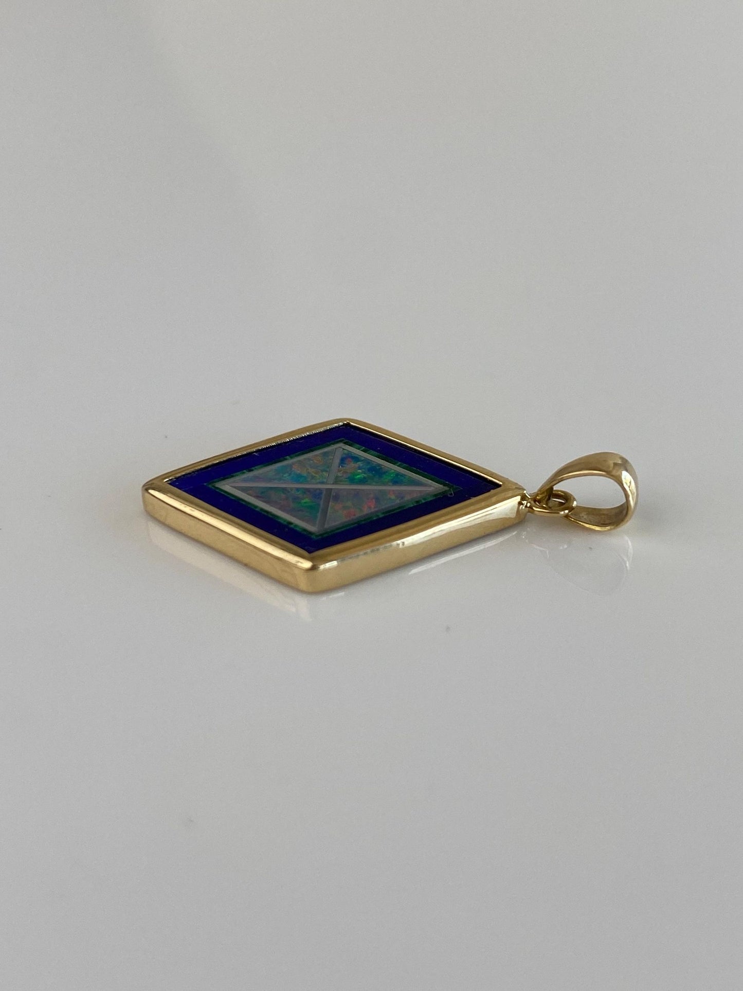 Solid 14k Yellow Gold Blue Lapis Opal Inlay Charm