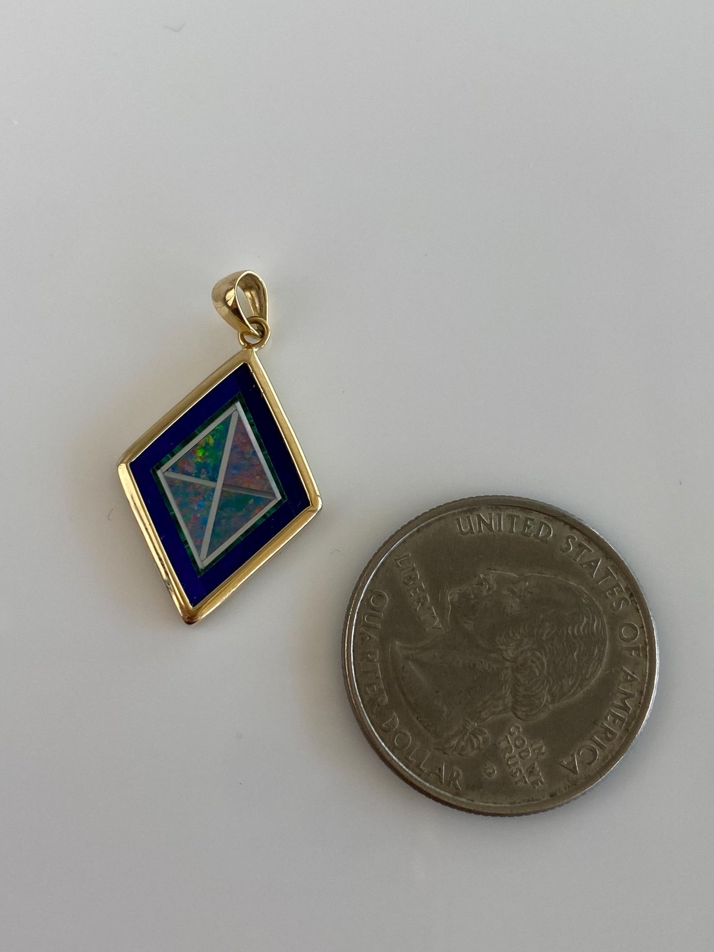 Solid 14k Yellow Gold Blue Lapis Opal Inlay Charm