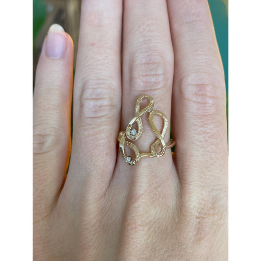 Vintage Solid 14k Yellow Gold Clear Sapphire Loops Ring - Size 6.5