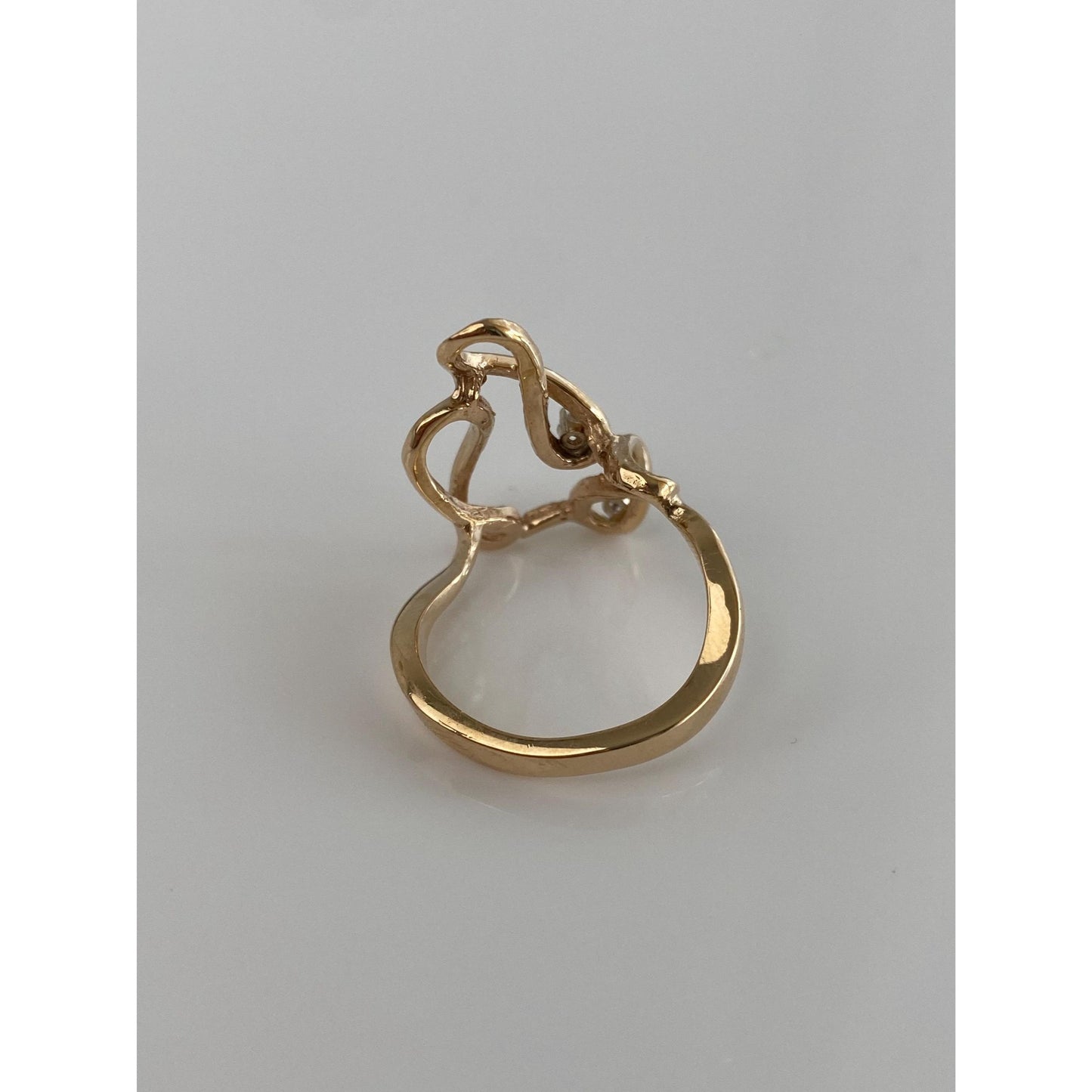 Vintage Solid 14k Yellow Gold Clear Sapphire Loops Ring - Size 6.5