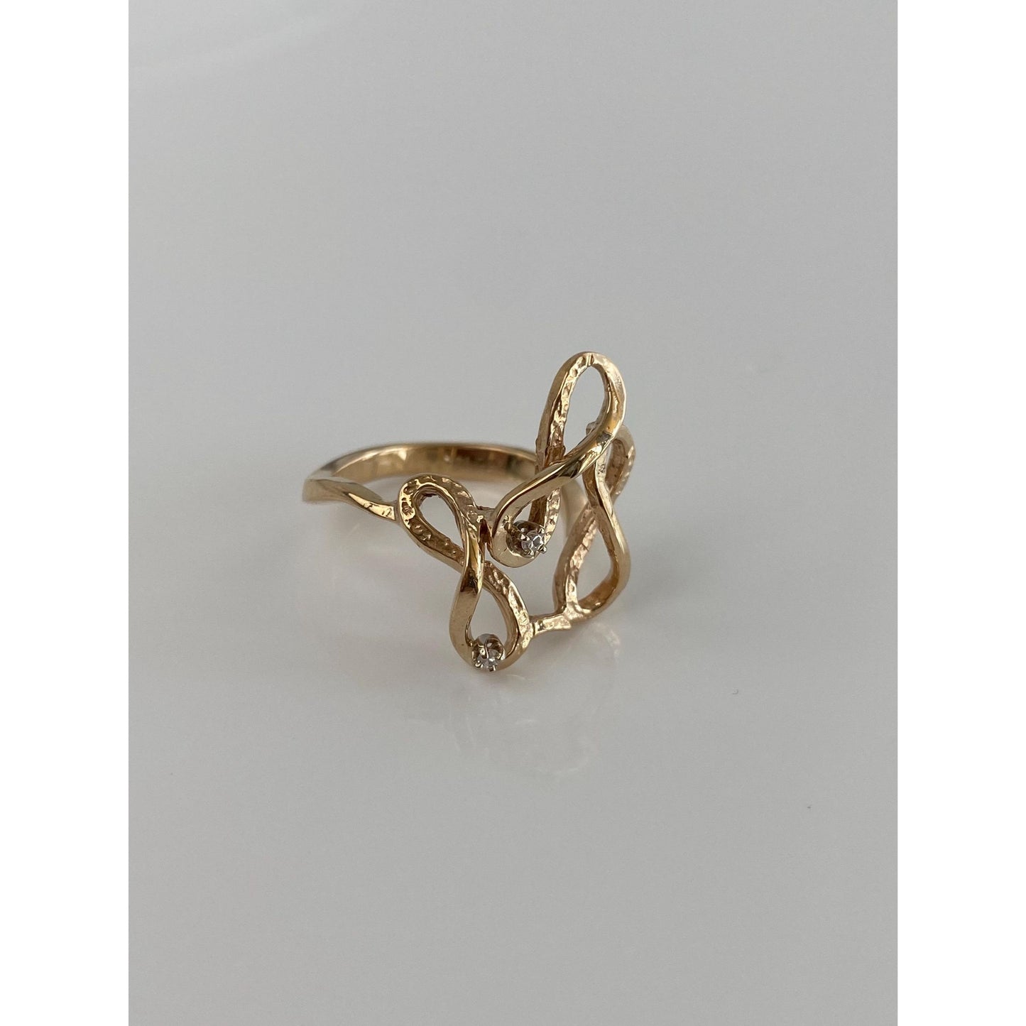 Vintage Solid 14k Yellow Gold Clear Sapphire Loops Ring - Size 6.5