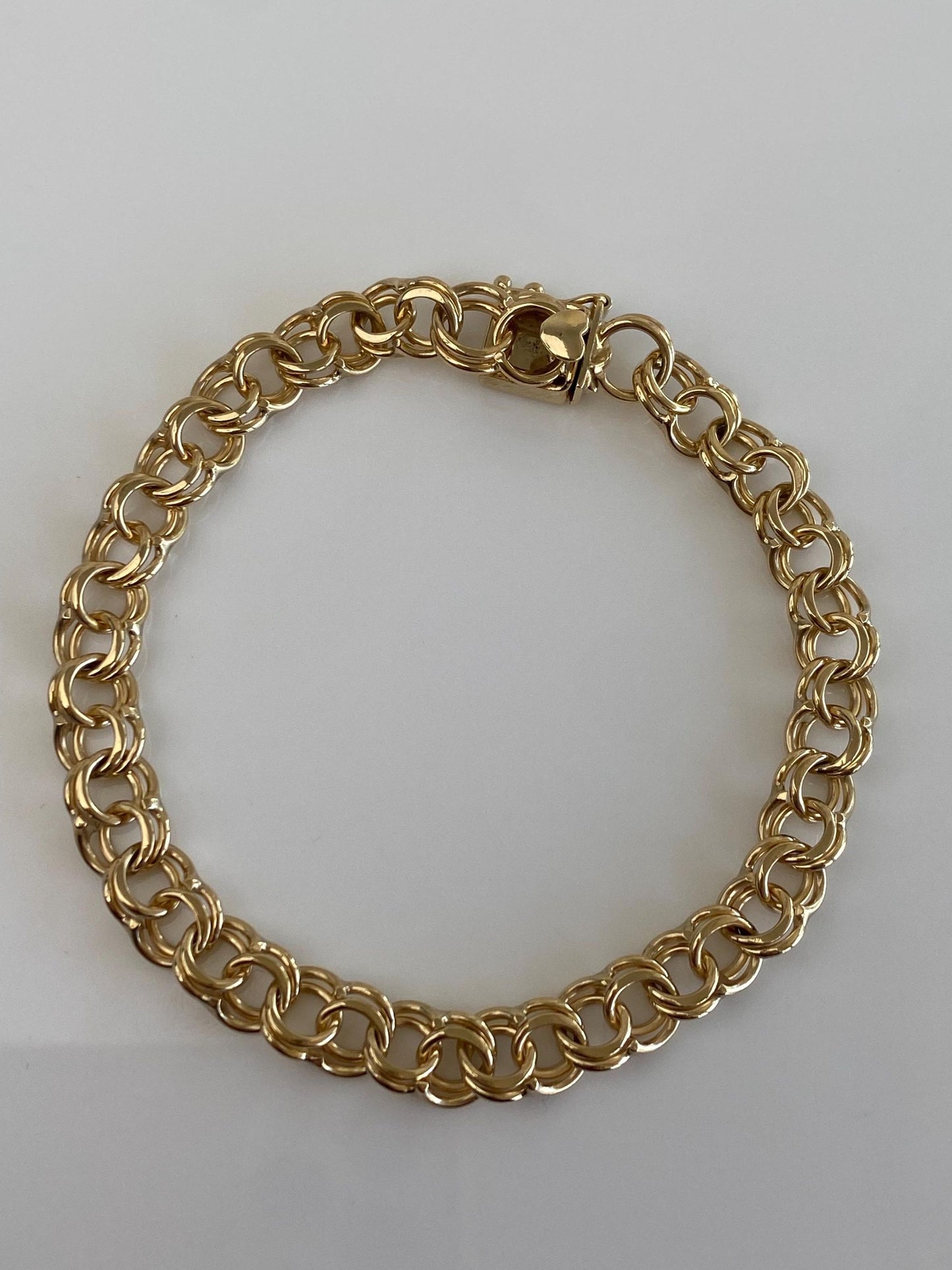 Vintage Solid 14k Yellow Gold Double Link Charm Bracelet - 7.25 inches