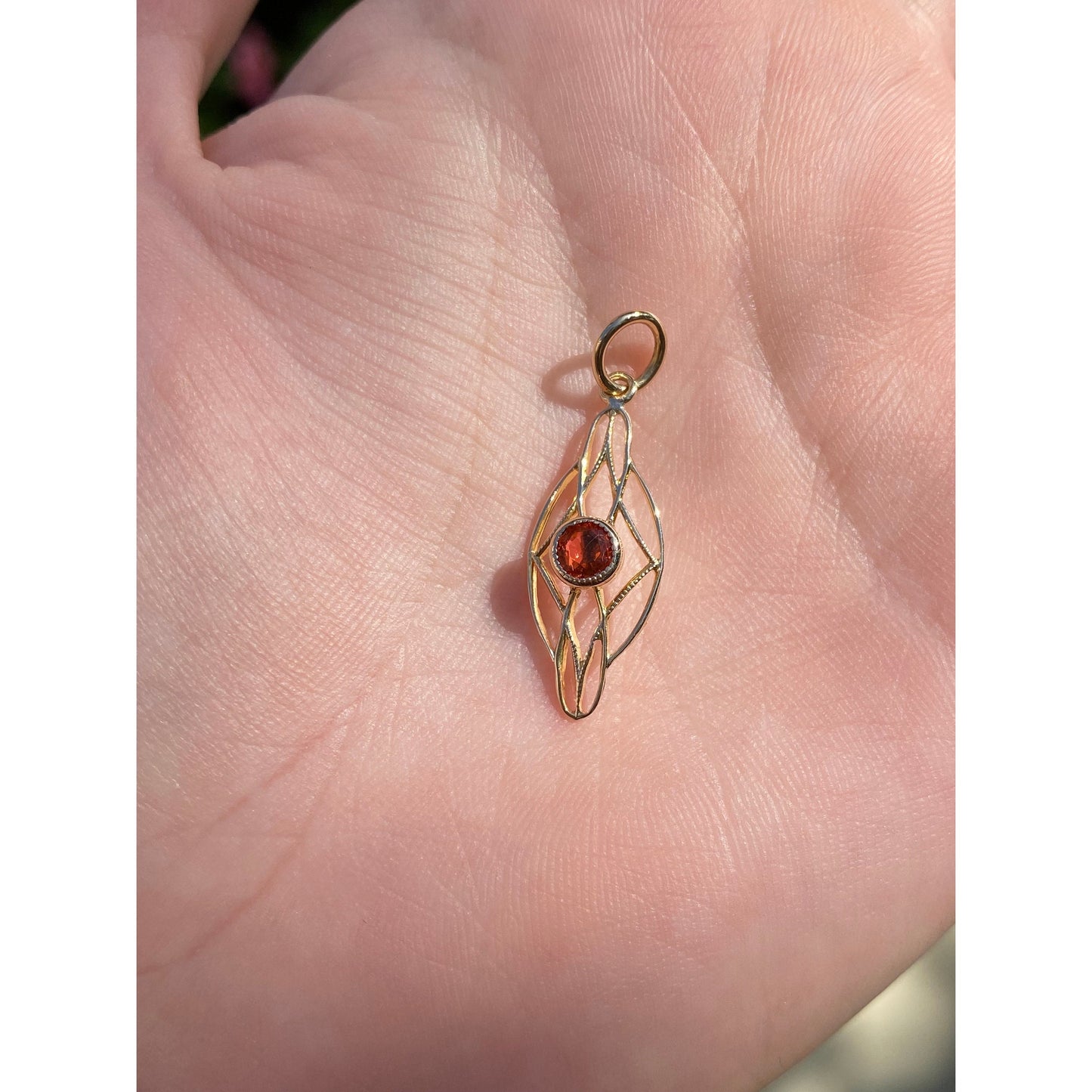 Vintage Solid 10k Yellow Gold Orange Cubic Zirconia Charm