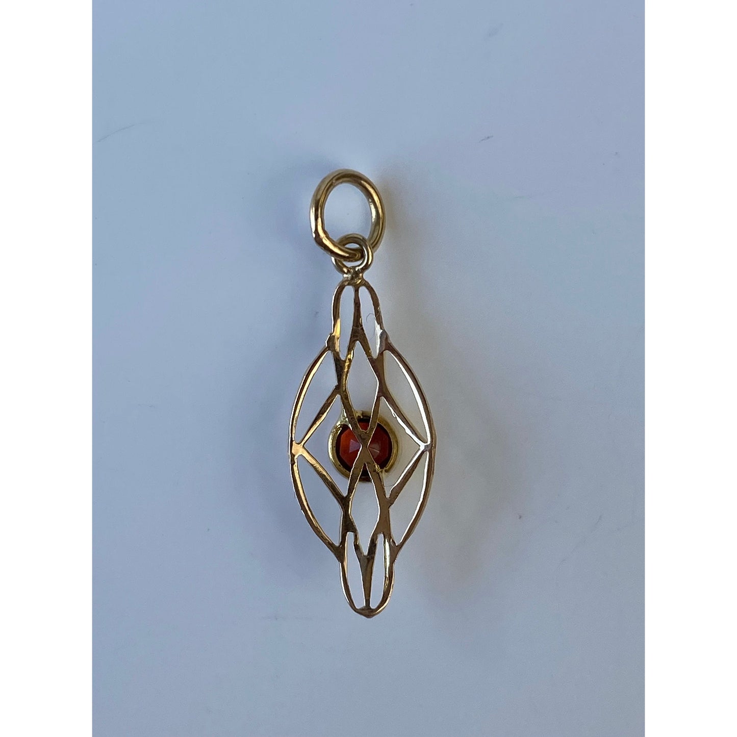 Vintage Solid 10k Yellow Gold Orange Cubic Zirconia Charm