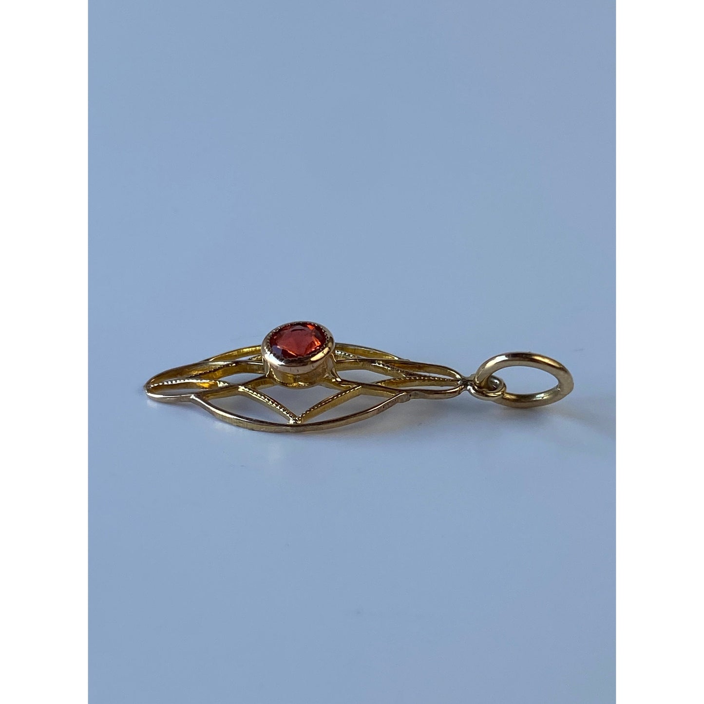 Vintage Solid 10k Yellow Gold Orange Cubic Zirconia Charm