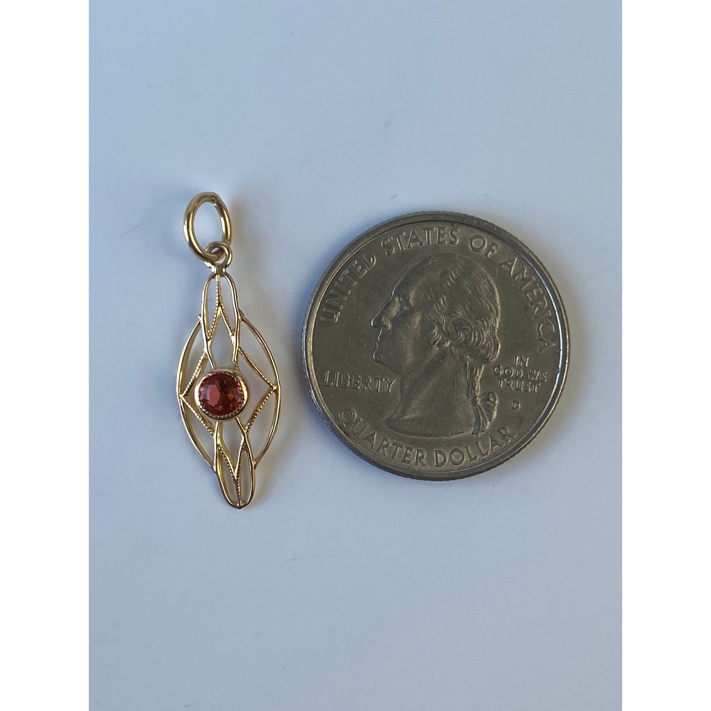 Vintage Solid 10k Yellow Gold Orange Cubic Zirconia Charm
