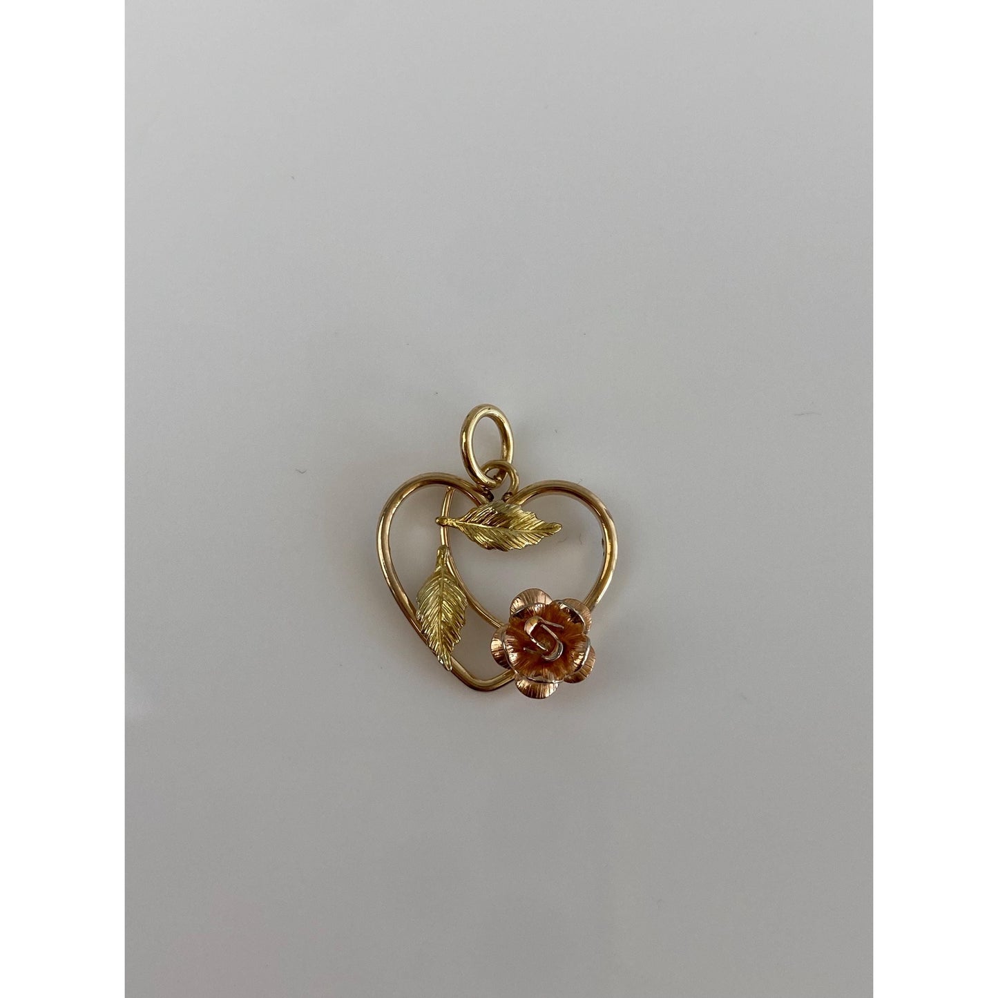 Vintage Solid 10k Multi Tone Gold Rose Flower Heart Charm