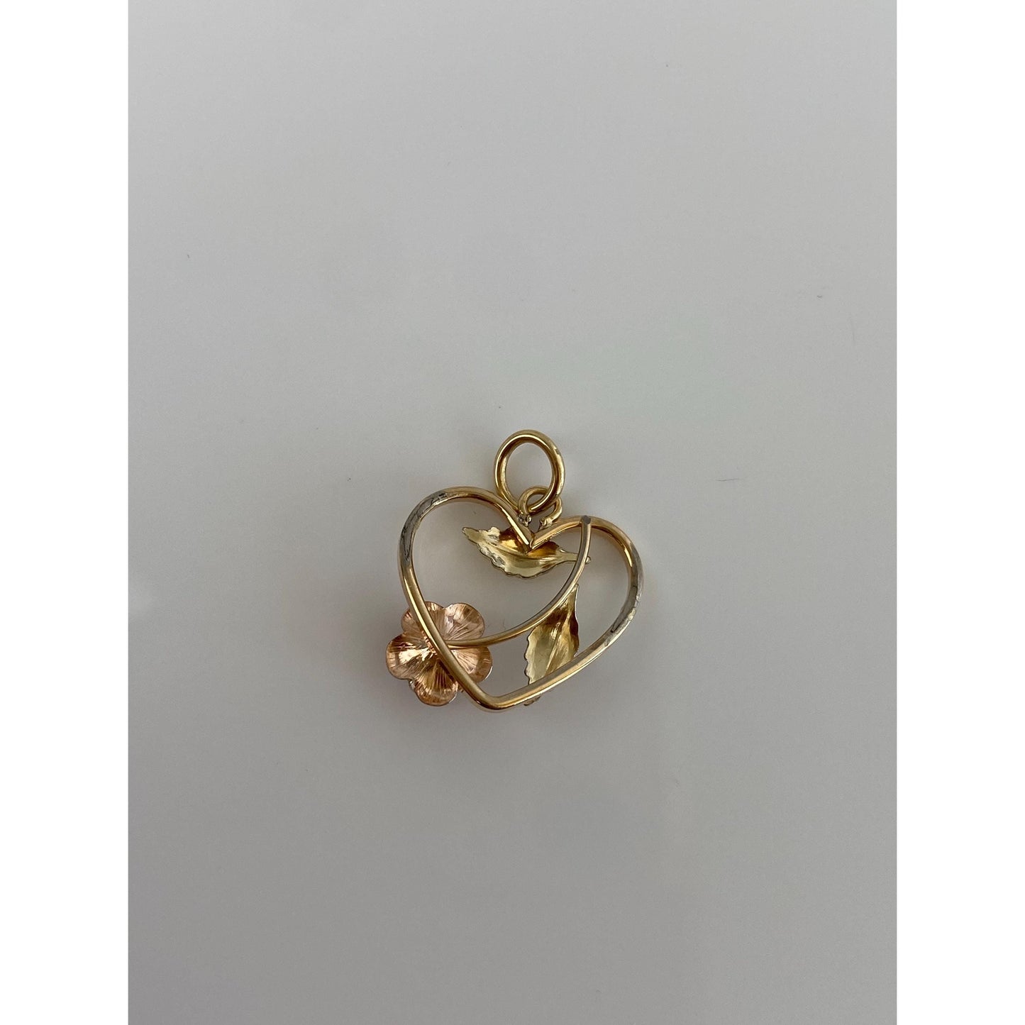 Vintage Solid 10k Multi Tone Gold Rose Flower Heart Charm