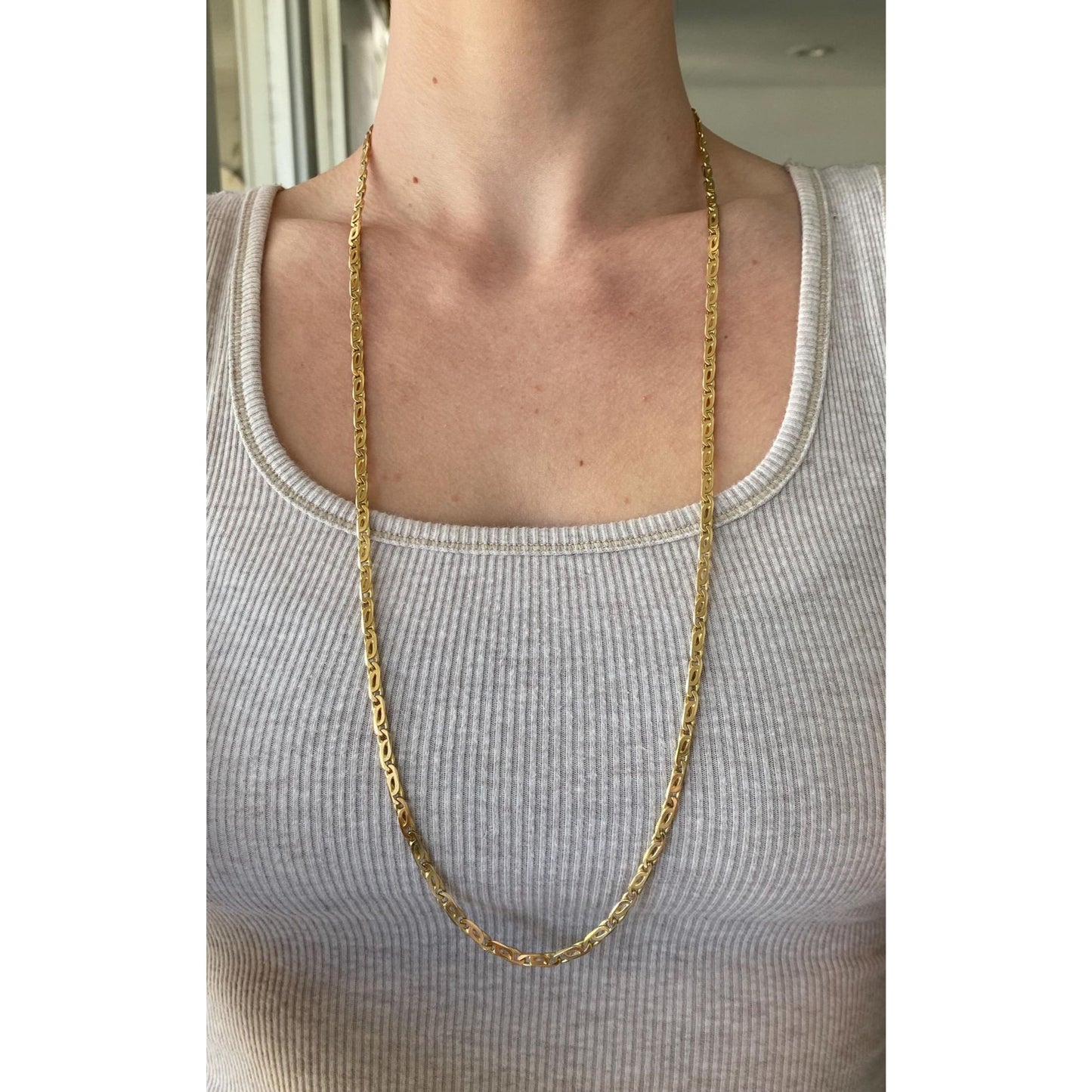 Solid 18k Yellow Gold Long Fancy Link Necklace - 31.25 inches