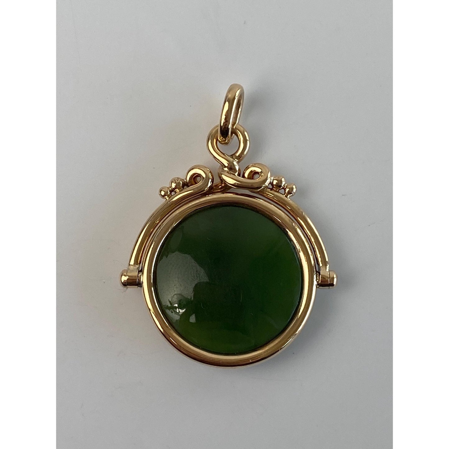Vintage Solid 14k Yellow Gold Green Jade Fob Charm