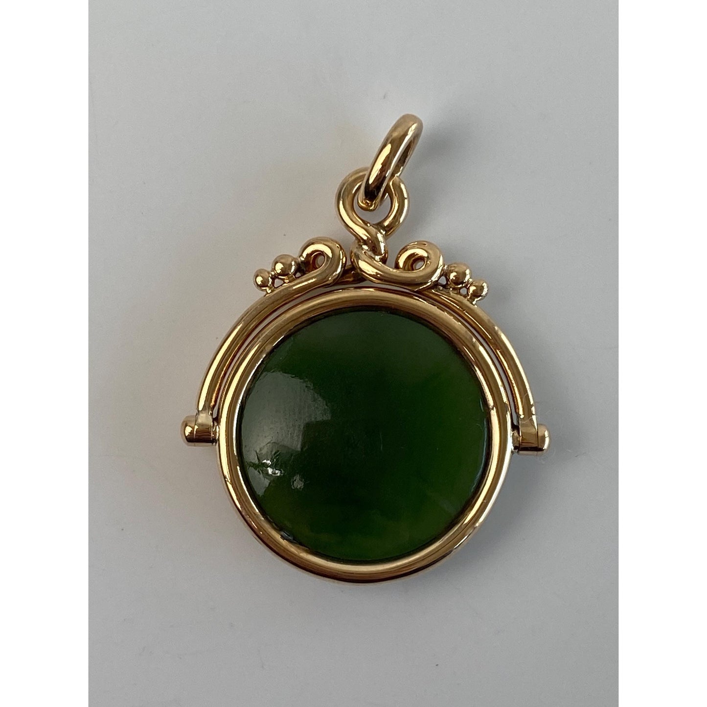 Vintage Solid 14k Yellow Gold Green Jade Fob Charm