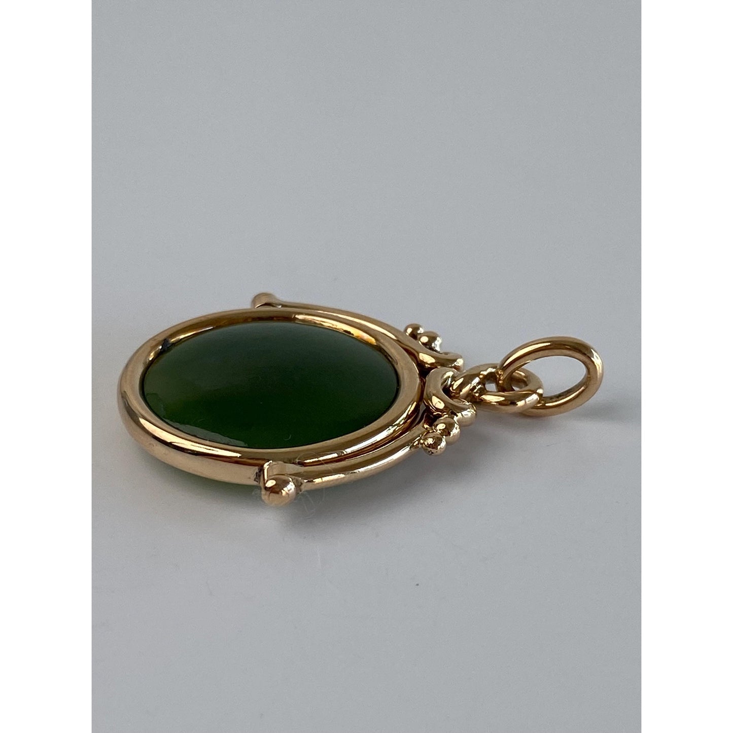 Vintage Solid 14k Yellow Gold Green Jade Fob Charm