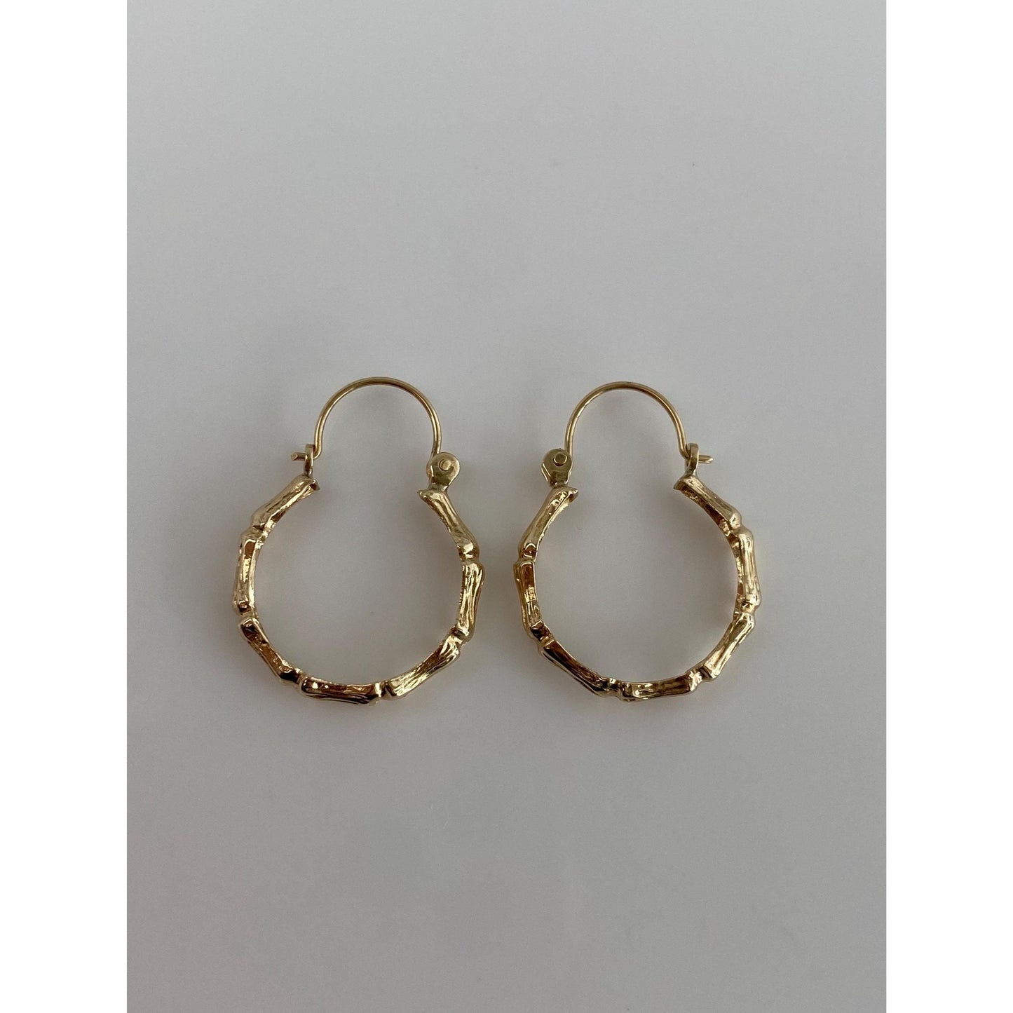 Vintage Solid 14k Yellow Gold Bamboo Hoop Earrings