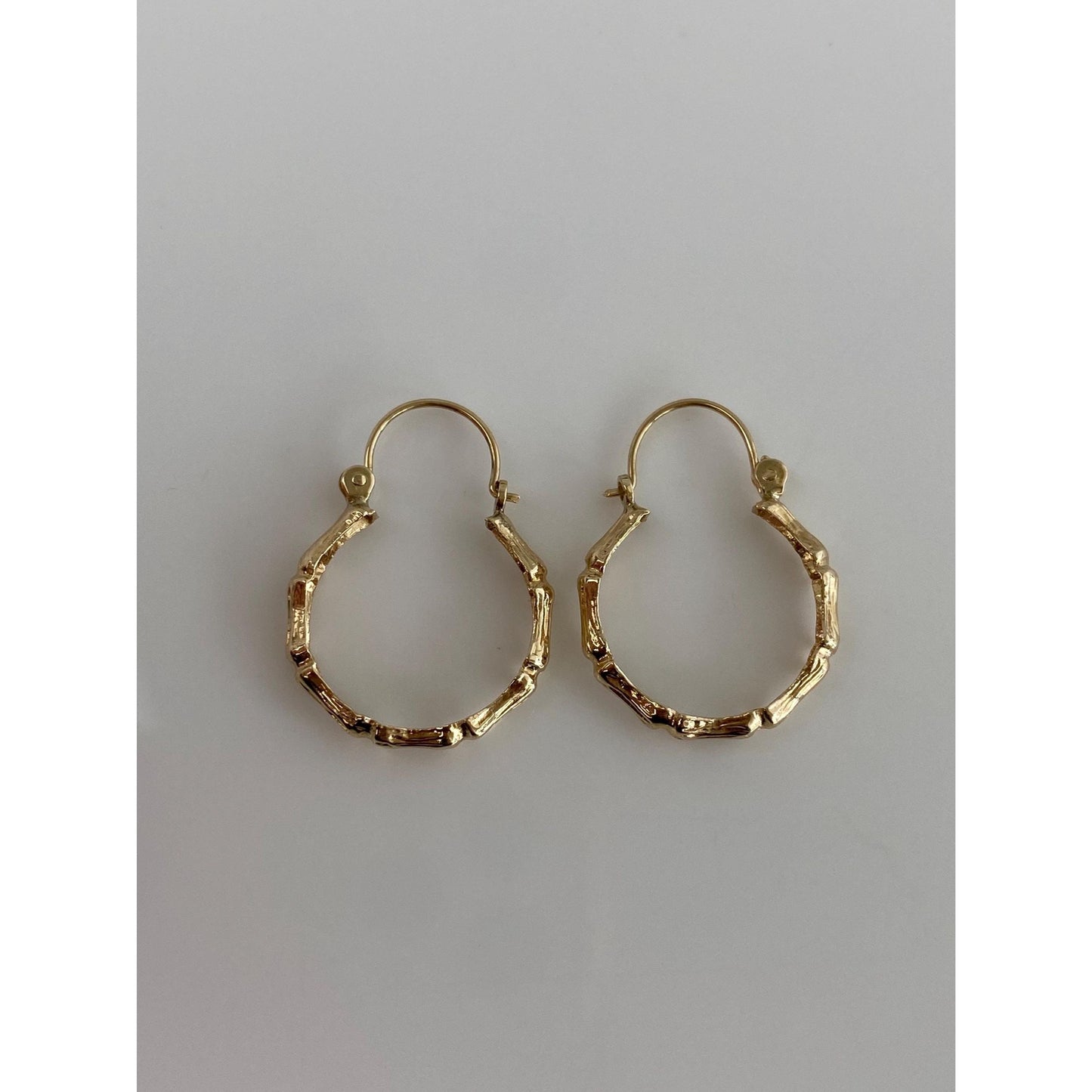 Vintage Solid 14k Yellow Gold Bamboo Hoop Earrings