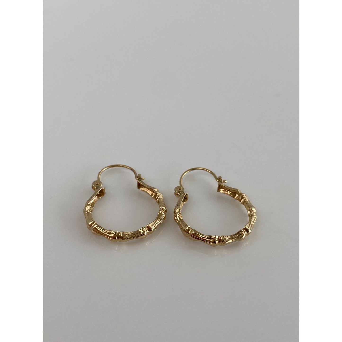 Vintage Solid 14k Yellow Gold Bamboo Hoop Earrings
