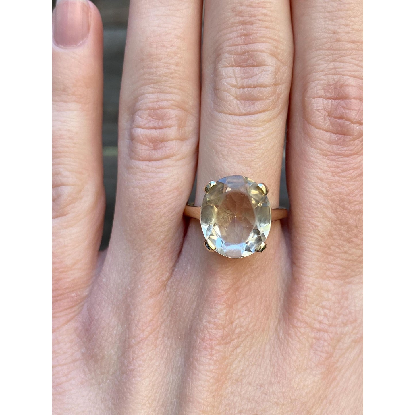 Vintage Solid 10k Yellow Gold Clear Quartz Ring - Size 7.5