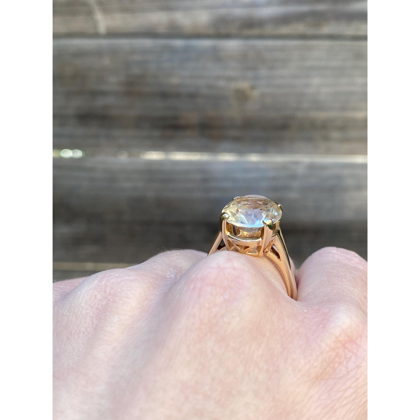 Vintage Solid 10k Yellow Gold Clear Quartz Ring - Size 7.5
