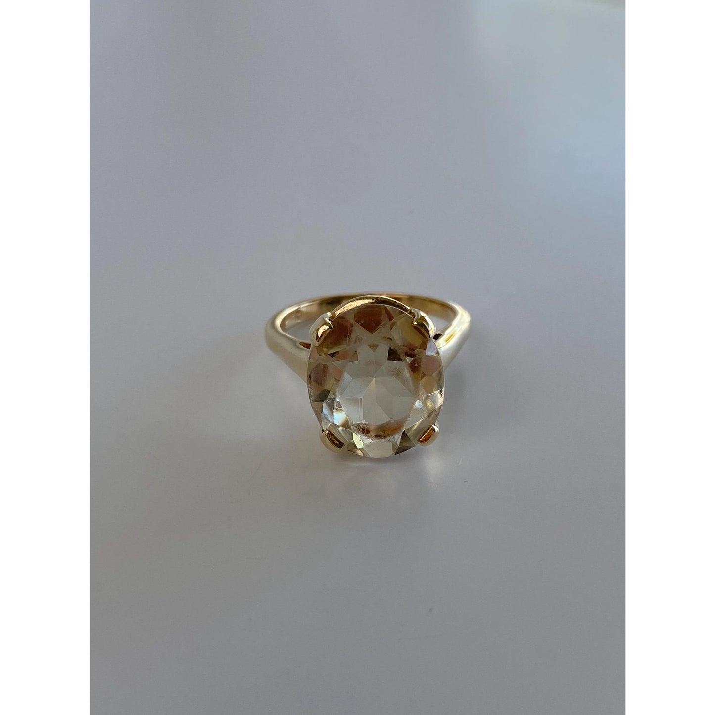 Vintage Solid 10k Yellow Gold Clear Quartz Ring - Size 7.5