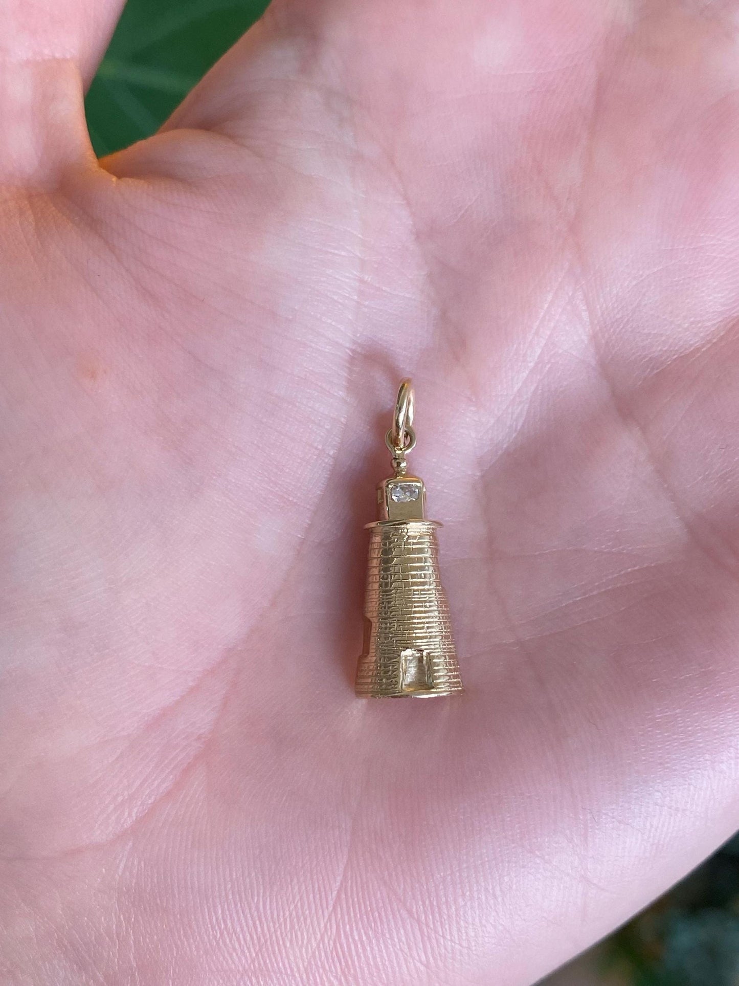 Vintage Solid 14k Yellow Gold Diamond Lighthouse Charm