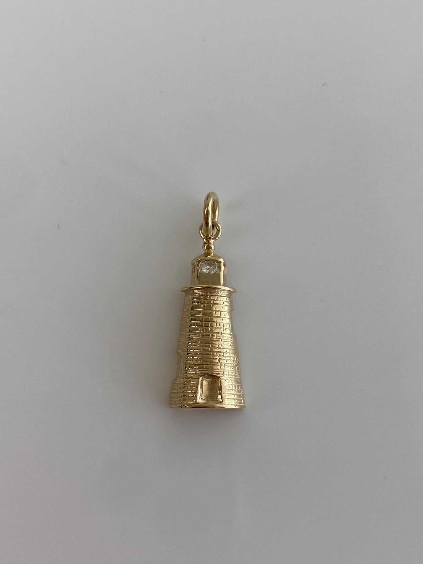 Vintage Solid 14k Yellow Gold Diamond Lighthouse Charm