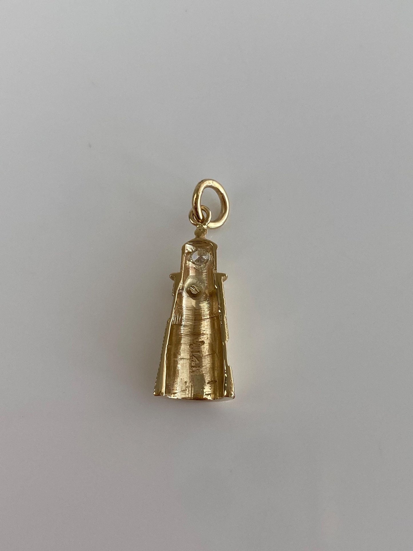 Vintage Solid 14k Yellow Gold Diamond Lighthouse Charm