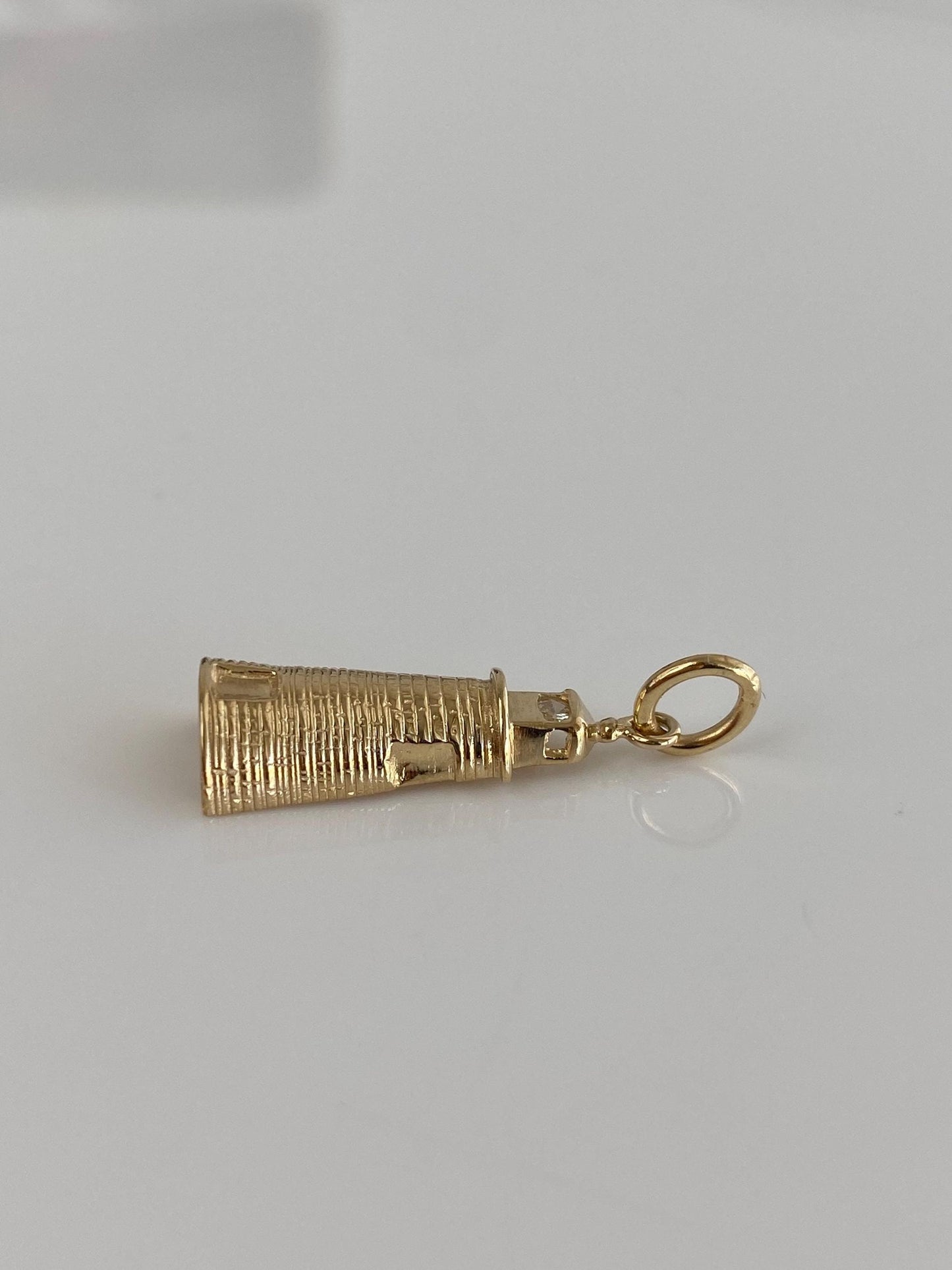 Vintage Solid 14k Yellow Gold Diamond Lighthouse Charm