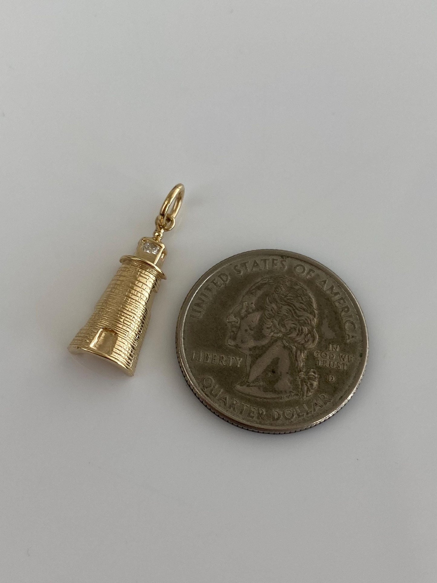 Vintage Solid 14k Yellow Gold Diamond Lighthouse Charm