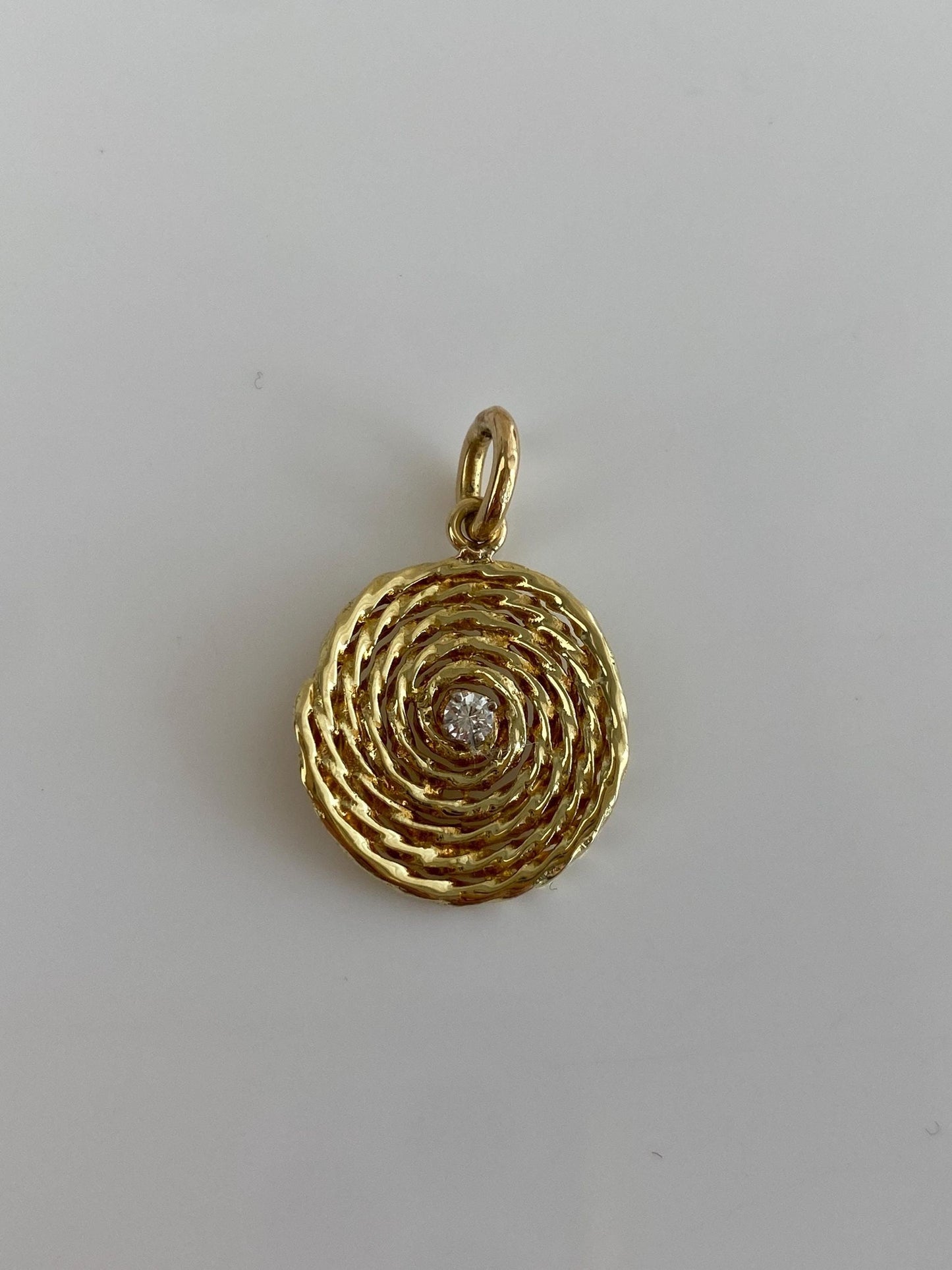Vintage Solid 18k Yellow Gold Diamond Spiral Charm
