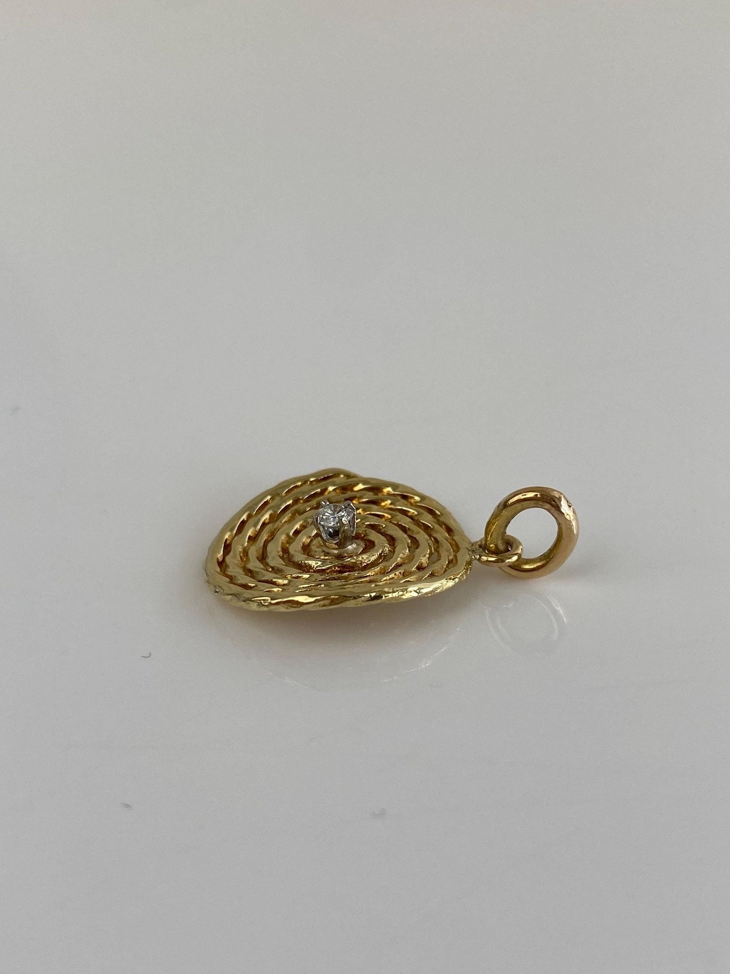 Vintage Solid 18k Yellow Gold Diamond Spiral Charm