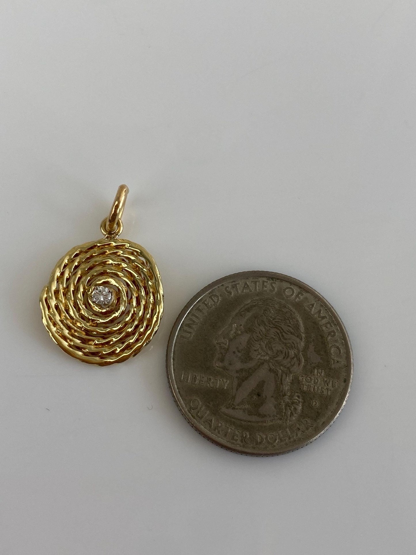 Vintage Solid 18k Yellow Gold Diamond Spiral Charm